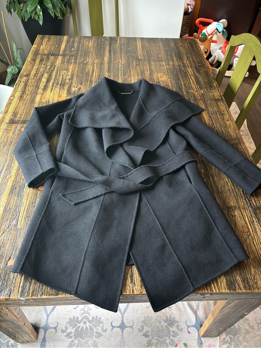 Diane Von Furstenberg Black Draped Wool  Coat